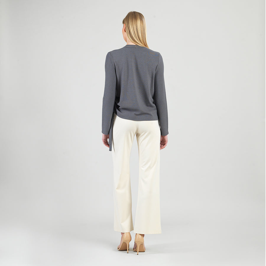 Soft Ribbed - Side Pull-Tie Sweater Top - Charcoal
