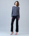 Soft Ribbed - Side Pull-Tie Sweater Top - Charcoal - Final Sale