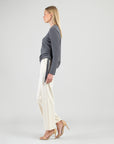 Soft Ribbed - Side Pull-Tie Sweater Top - Charcoal