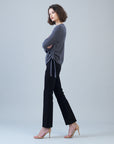 Soft Ribbed - Side Pull-Tie Sweater Top - Charcoal - Final Sale