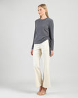 Soft Ribbed - Side Pull-Tie Sweater Top - Charcoal