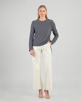 Soft Ribbed - Side Pull-Tie Sweater Top - Charcoal