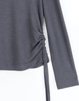 Soft Ribbed - Side Pull-Tie Sweater Top - Charcoal