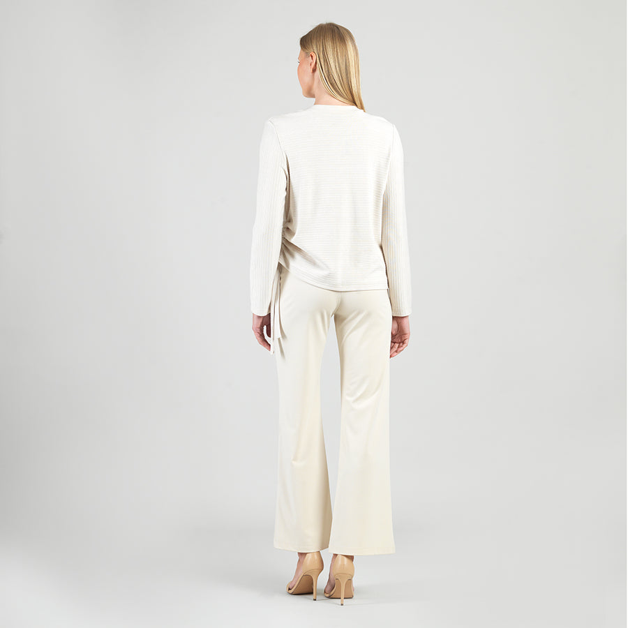 Soft Ribbed - Side Pull-Tie Sweater Top - Oatmeal