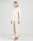 Soft Ribbed - Side Pull-Tie Sweater Top - Oatmeal