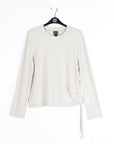 Soft Ribbed - Side Pull-Tie Sweater Top - Oatmeal