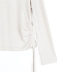 Soft Ribbed - Side Pull-Tie Sweater Top - Oatmeal