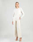 Soft Ribbed - Side Pull-Tie Sweater Top - Oatmeal