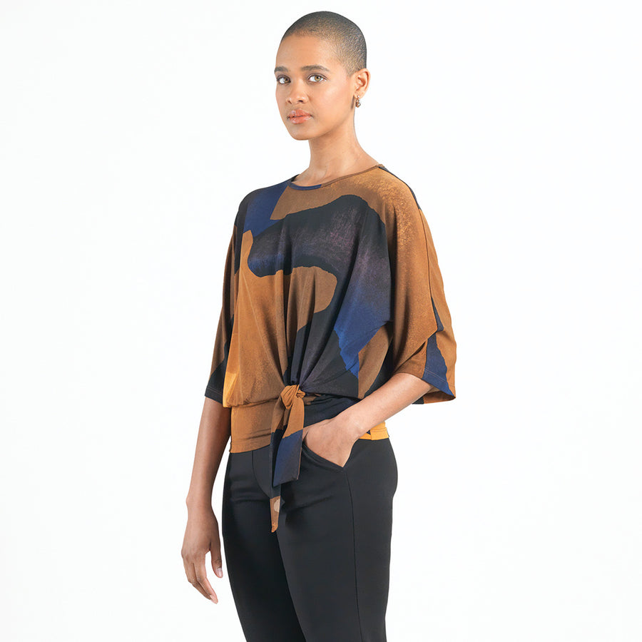 Side Tie Top - Tan Watercolor - Final Sale!