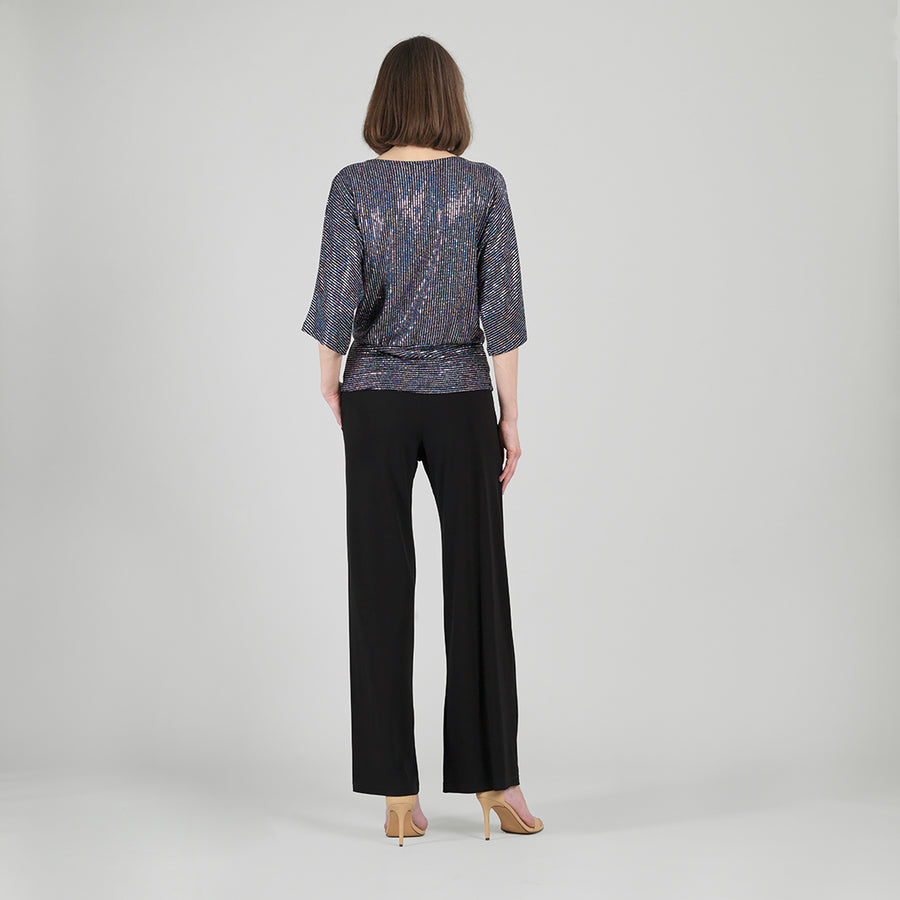 Shimmer Sequin - Side Tie Top - Silver Pinstripe