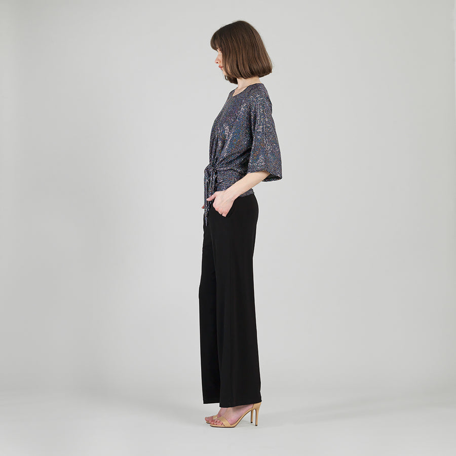 Shimmer Sequin - Side Tie Top - Silver Pinstripe