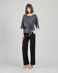 Shimmer Sequin - Side Tie Top - Silver Pinstripe