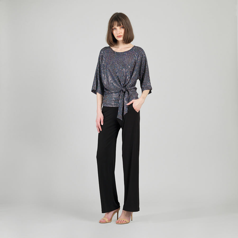Shimmer Sequin - Side Tie Top - Silver Pinstripe