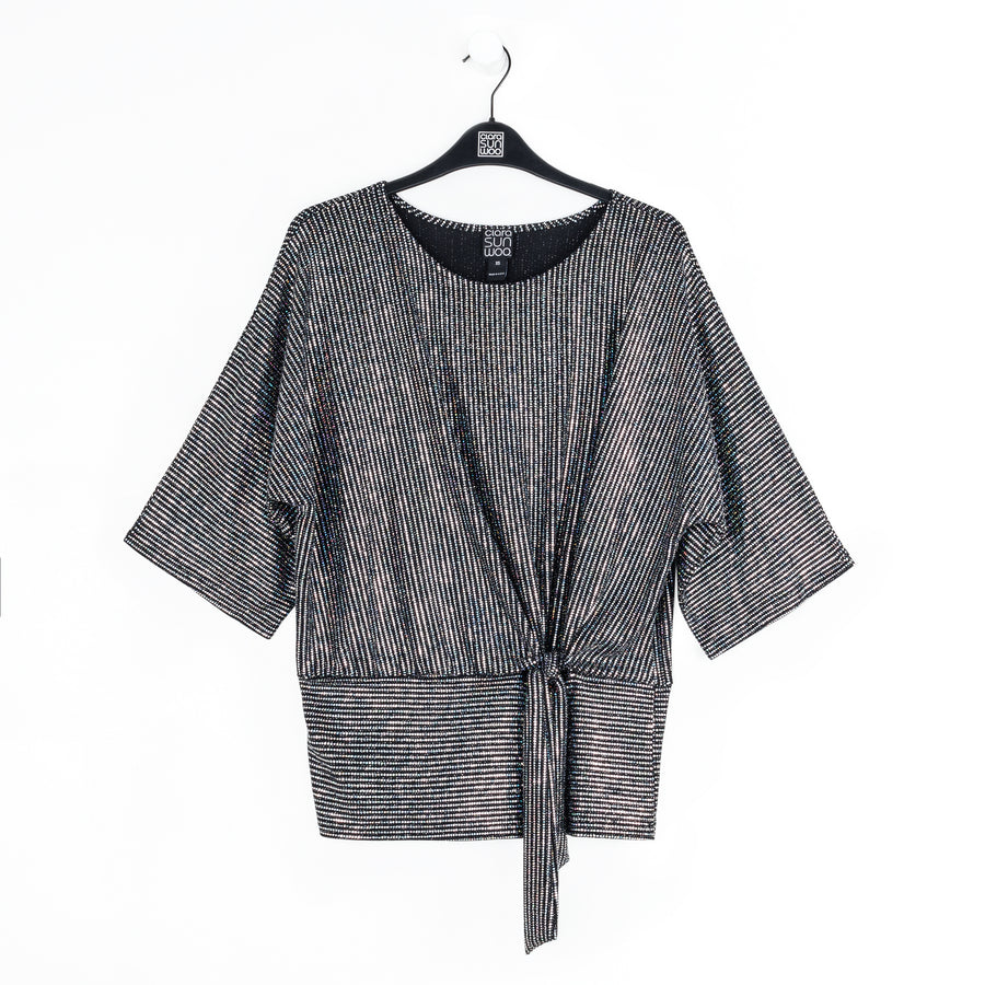 Shimmer Sequin - Side Tie Top - Silver Pinstripe