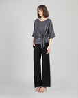 Shimmer Sequin - Side Tie Top - Silver Pinstripe