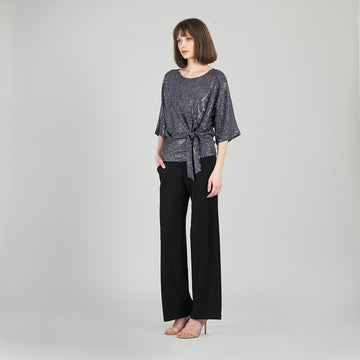 Shimmer Sequin - Side Tie Top - Silver Pinstripe