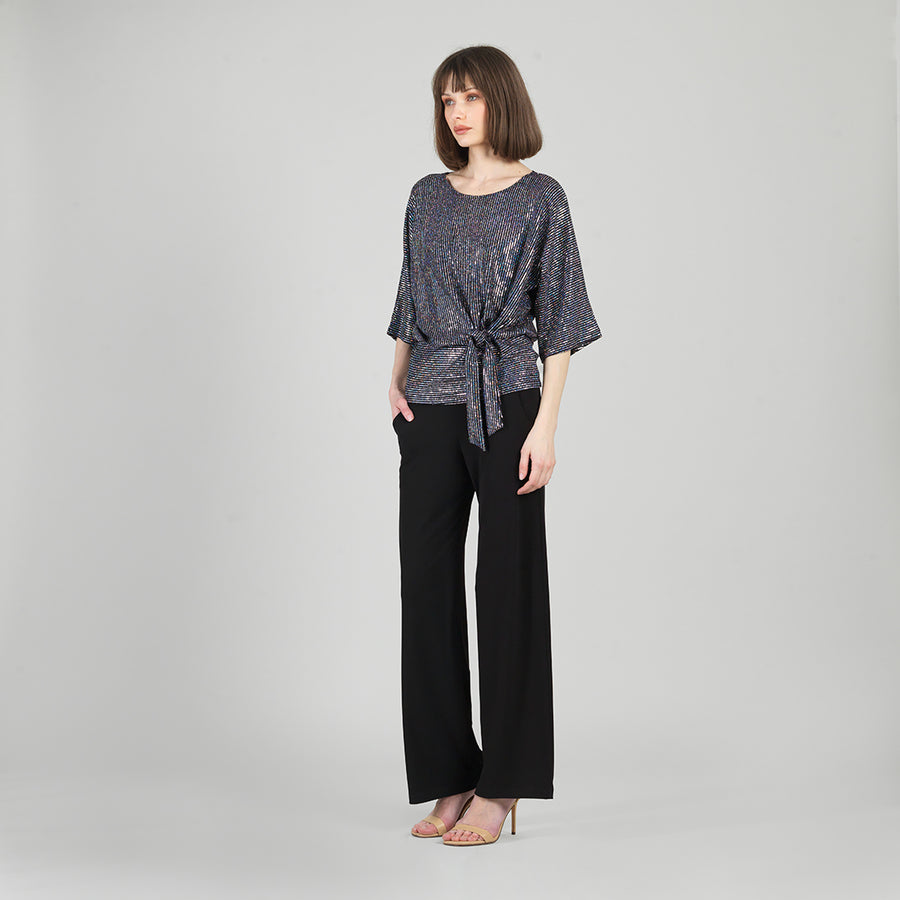 Shimmer Sequin - Side Tie Top - Silver Pinstripe