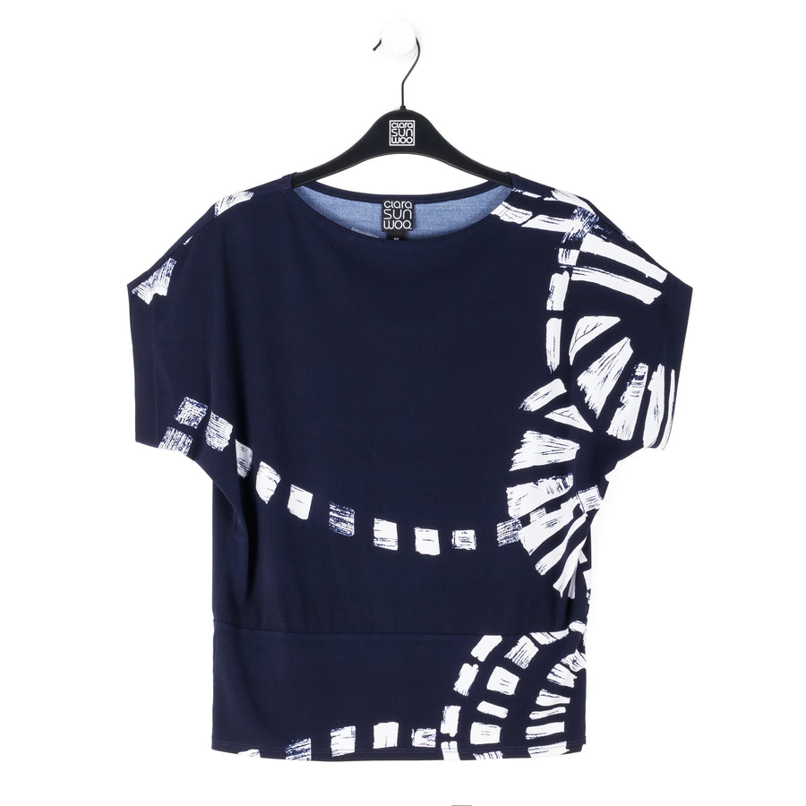 Dolman Short Sleeve Top - Track Line-Navy