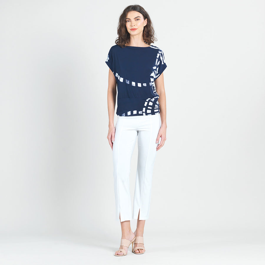 Dolman Short Sleeve Top - Track Line-Navy