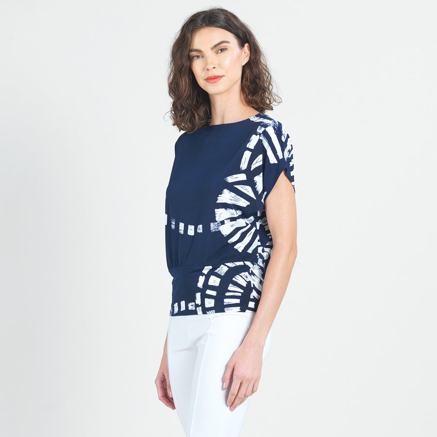 Dolman Short Sleeve Top - Track Line-Navy