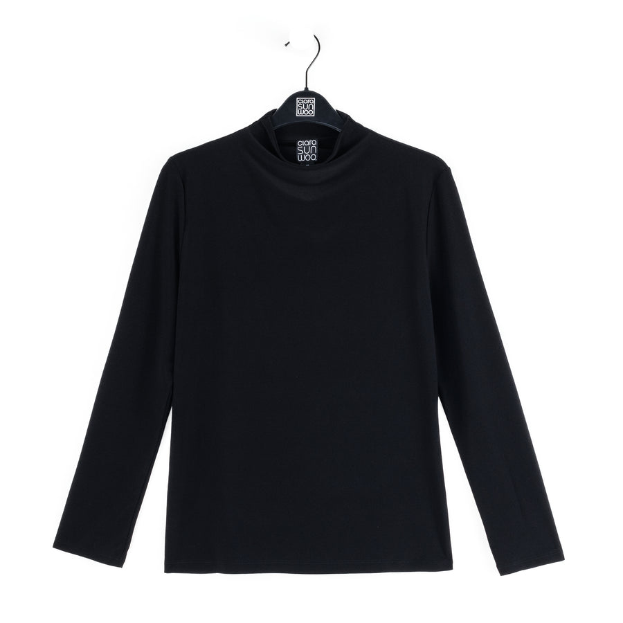 Mock Funnel Neck Top - Black