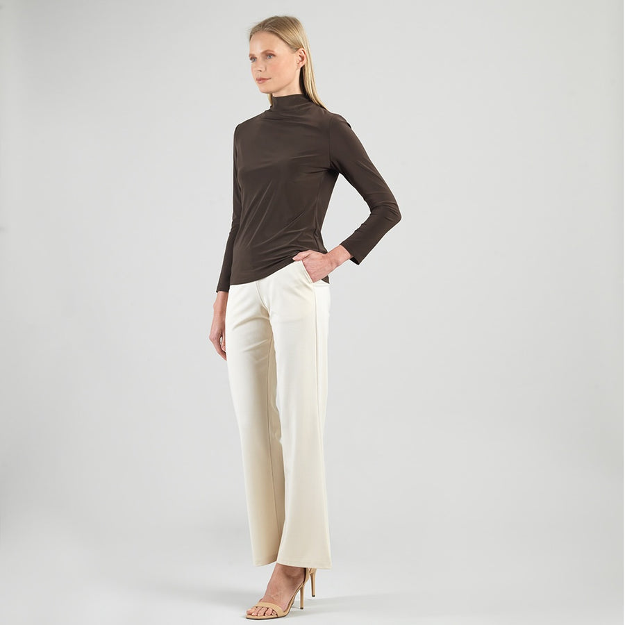 Mock Funnel Neck Top - Brown