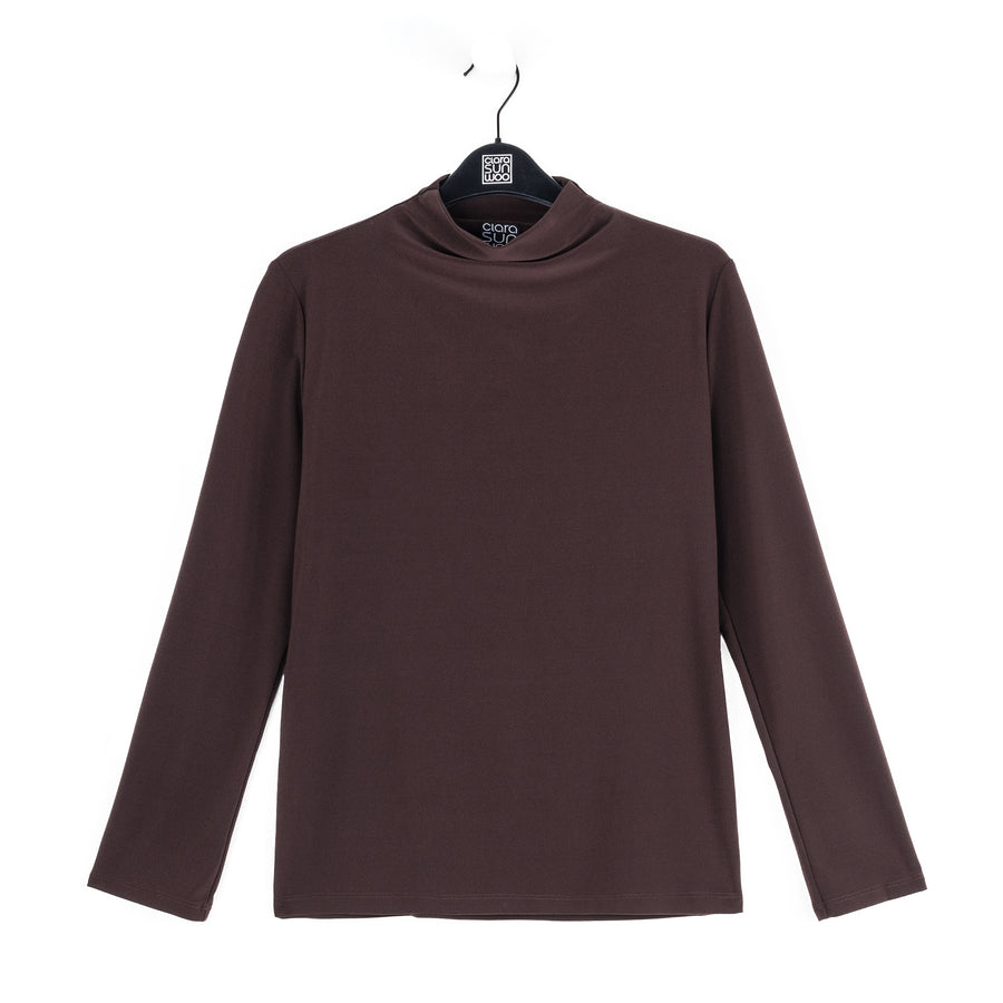 Mock Funnel Neck Top - Brown