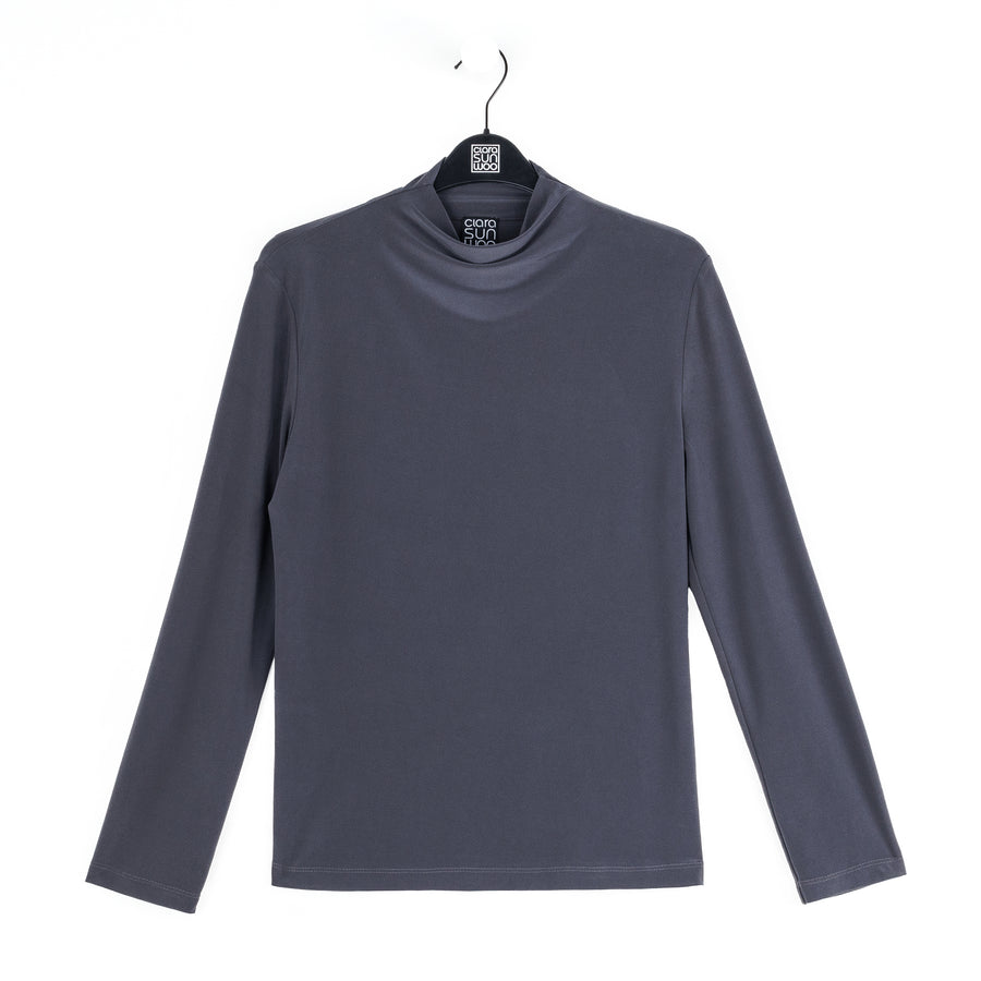 Mock Funnel Neck Top - Charcoal