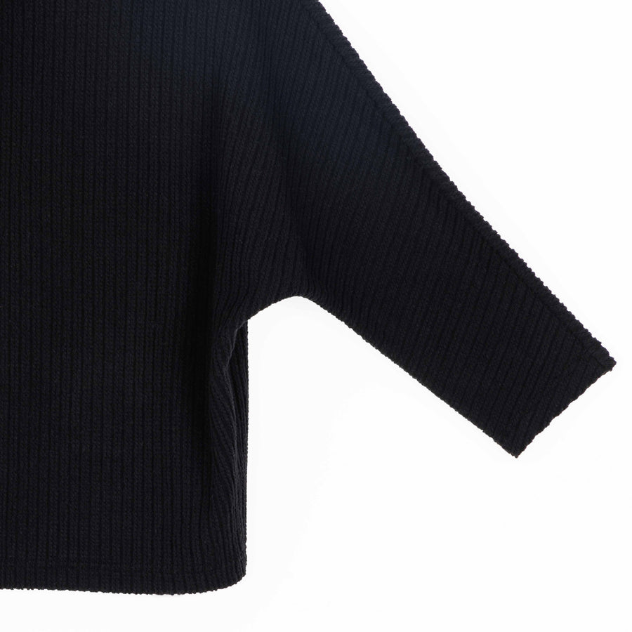 Chunky Ribbed - Funnel Neck Modern Sweater Top - Black