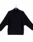 Chunky Ribbed - Funnel Neck Modern Sweater Top - Black