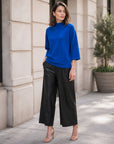 Plush Ribbed - Funnel Neck Sweater - Cobalt