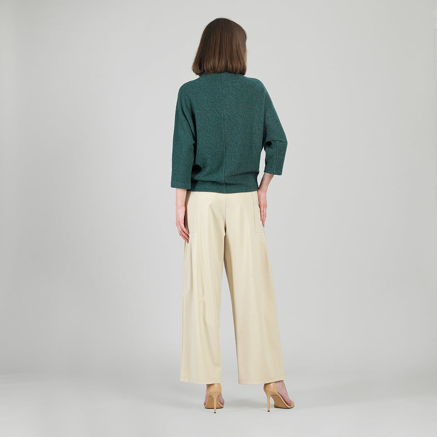 Plush Ribbed - Ribbed Funnel Neck Sweater Top - Hunter Green