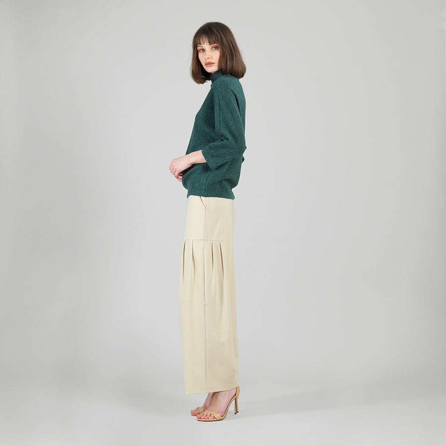 Plush Ribbed - Ribbed Funnel Neck Sweater Top - Hunter Green