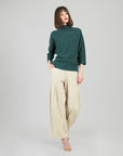 Plush Ribbed - Ribbed Funnel Neck Sweater Top - Hunter Green