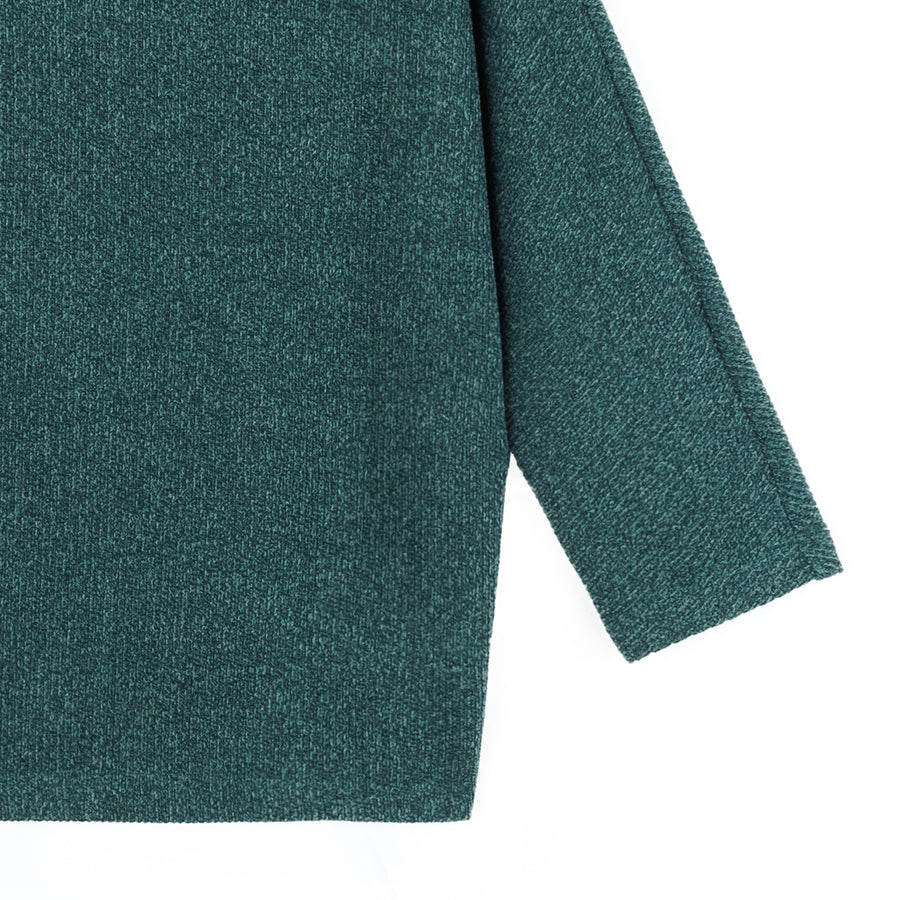 Plush Ribbed - Ribbed Funnel Neck Sweater Top - Hunter Green