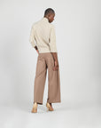Plush Ribbed - Ribbed Funnel Neck Sweater Top - Natural