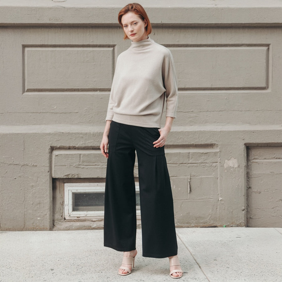 Plush Ribbed - Funnel Neck Sweater Top - Natural