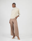 Plush Ribbed - Ribbed Funnel Neck Sweater Top - Natural