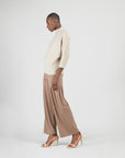 Plush Ribbed - Ribbed Funnel Neck Sweater Top - Natural