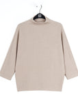 Plush Ribbed - Ribbed Funnel Neck Sweater Top - Natural