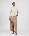 Plush Ribbed - Ribbed Funnel Neck Sweater Top - Natural