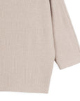 Plush Ribbed - Ribbed Funnel Neck Sweater Top - Natural