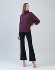 Plush Ribbed - Funnel Neck Sweater - Plum