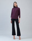 Plush Ribbed - Funnel Neck Sweater - Plum