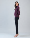 Plush Ribbed - Funnel Neck Sweater - Plum