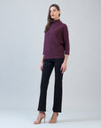 Plush Ribbed - Funnel Neck Sweater - Plum