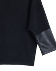 Plush Ribbed - Liquid Leather Cuff Sweater Top - Black