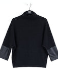 Plush Ribbed - Liquid Leather Cuff Sweater Top - Black