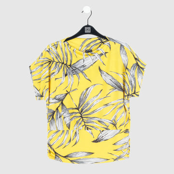Side Ruched Boat Neck Top - Sunlit Palm