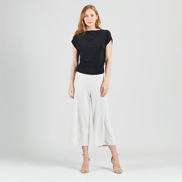 Side Ruched Boat Neck Top - Black